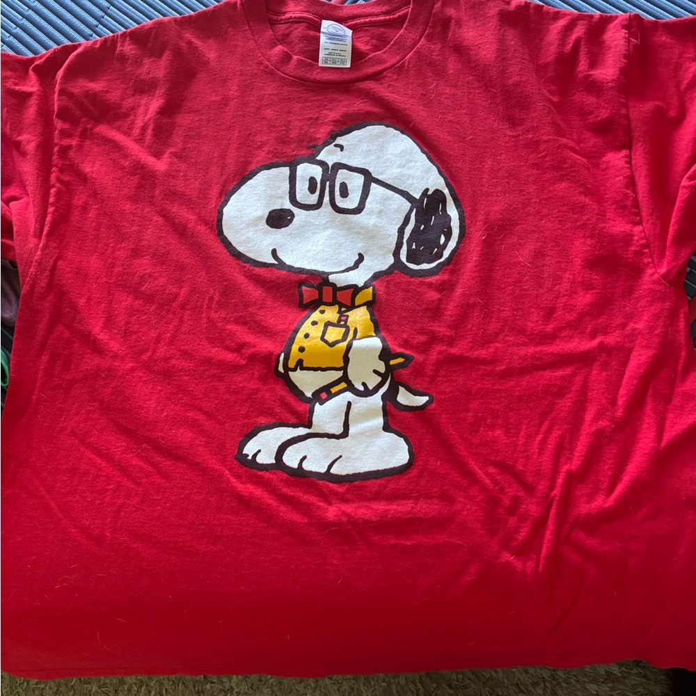 Snoopy Graphic Tee with Glasses and Bow Tie - Red